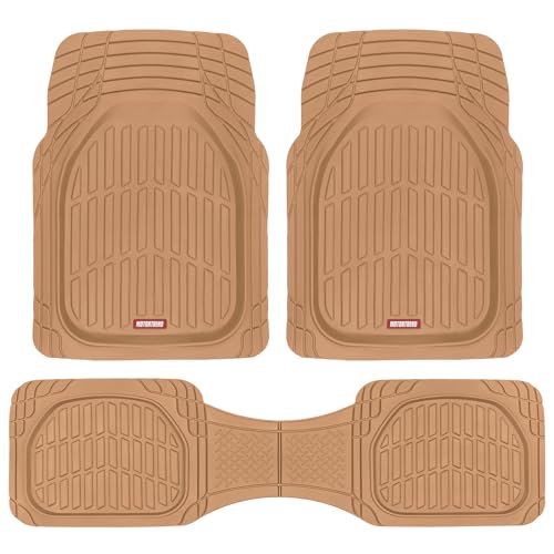 Motor Trend FlexTough Floor Mats for Cars, Beige Deep Dish All-Weather Mats, Waterproof Trim-To Fit Automotive Floor Mats for Cars Trucks SUV, Universal Floor Liner Car Accessories - color: Beige, style: Full Set