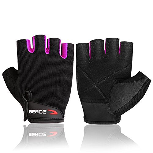 BEACE Weight Lifting Gym Gloves with Anti-Slip Leather Palm for Workout Exercise Training Fitness and Bodybuilding for Men & Women - color: Hot Pink, size: Small