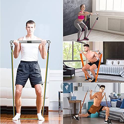 DASKING Detachable Resistance Bands Bar 30"/35.4"/38.5" Length Max Load 500LBS for Home Gym Full Body Workout Fitness Bar - style: Total Length:90cm/35.4"