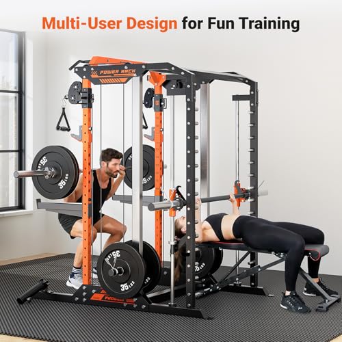 YOLEO Smith Machine & Squat Rack Combo, Multi-Functional Power Racks with Adjustable Width & Pull-Up Bar, Cable Crossover Power Cage, Independent Dual-Pulley System for Home Gym Garage Basement - style: 1700LBS Basic Smith Machine