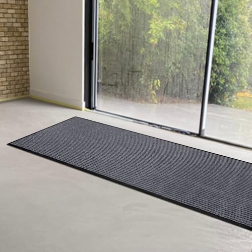 MaxMat® Heavy Duty Floor Mat - Large Commercial, Indoor/Outdoor, Waterproof, Low-Profile, Easy to Clean Doormat (2 x 6 Feet, Grey, MXM-RIB0026GY) - color: Grey, size: 2 x 6 feet