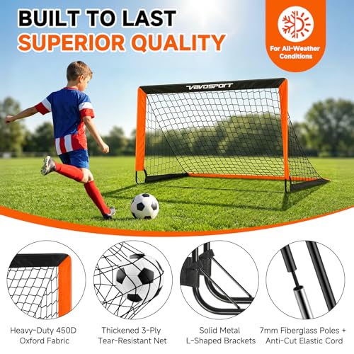 2 Pack Kids Soccer Goals for Backyard Set, 4x3 ft Portable Pop Up Soccer Goal, Kids Soccer Net Training Equipment with Soccer Target, Ball, Cones, for Ages 3-12 Outdoor Sports Games Gifts - color: Black Orange
