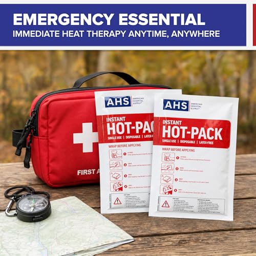 American Hospital Supply Instant Hot Pack 6" x 9", Single-Use Fast Heat Therapy for Pain Relief, Portable Hot Compress - Case of 24 - size: Case of 24