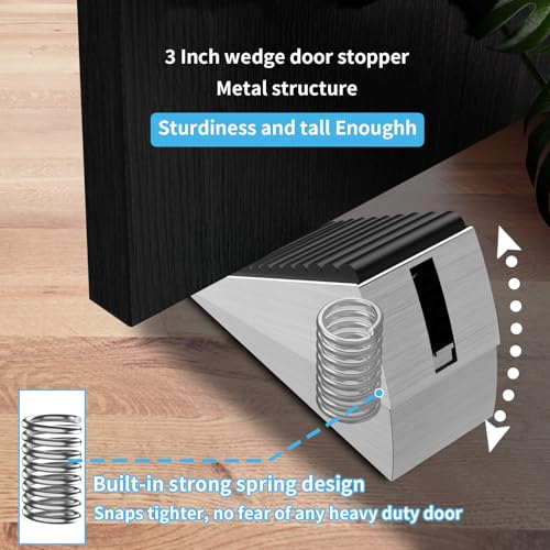 AIMAXINKE Door Stoppers for Bottom of Door- Large Spring Heavy Duty Door Stop Wedge, 3'' High Adjustable Metal Tall Doorstop, Strongest Rubber Grip, Suits Carpet, Tile, Home, School +1 Wall Protector - color: Silver-1pack-Metal