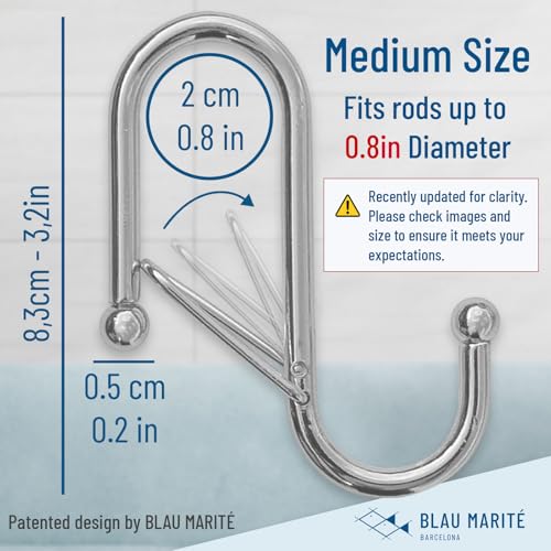 10-Pack Metal S Hooks for Hanging – Heavy-Duty S-Shaped Hook with Safety Buckle – Fits Bars up to 0.8 In – Anti-Drop S-Hooks for Kitchen, Bathroom, Closet & Pot Racks – Silver (Medium) - color: Silver, size: Medium - 0.8In Diameter