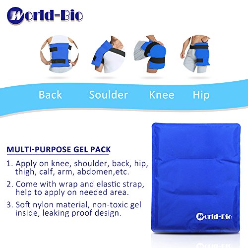 WORLD-BIO Large Ice Pack for Hip,Reusable Cold Compress Ice Pack with Cover | Large Size 11 X 14 Inches, Wearable Design Hands Free Use,Adjustable Straps Custom Fit, Long Lasting Cold Relaxing - size: 11x14 Inch (Pack of 1)