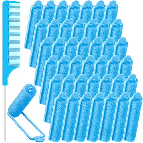 Syhood 43 Pcs Foam Sponge Hair Rollers Women 0.59 Inch Soft Sleeping Curlers Flexible Sponge Curler Tool and Rat Tail Comb for Hair Styling Hairdressing Overnight Curl and Volume(Dark Blue) - color: Dark Blue