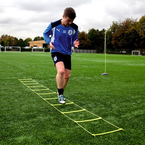 QUICKPLAY Agility Ladder - Adjustable Speed & Footwork Trainer | Flat anti-trip rungs, Change spacing per drill, Sprint & coordination work, Carry bag, Turf, grass or gym, All levels