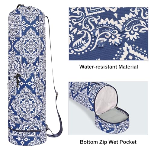 sportsnew Yoga Mat Bag with Water Bottle Pocket & Wet Pocket for Women | Yoga mat carrier fits 1/8"-3/8" yoga mats, quick-access multi-pocket organization, lightweight for gym, Pilates & studio - color: Celadon Patent, size: Medium