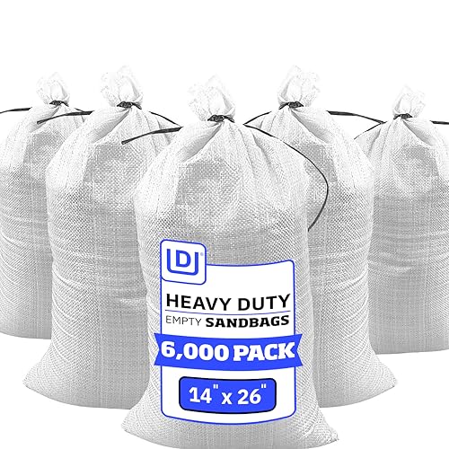 DURASACK Heavy Duty Sandbags with Ties, 14x26, Empty, White, 6000 Count | Woven Polypropylene Sandbags for Flood Control with 1600 Hours of UV Protection, 50 lbs Capacity - color: White, size: 6,000 Sandbags