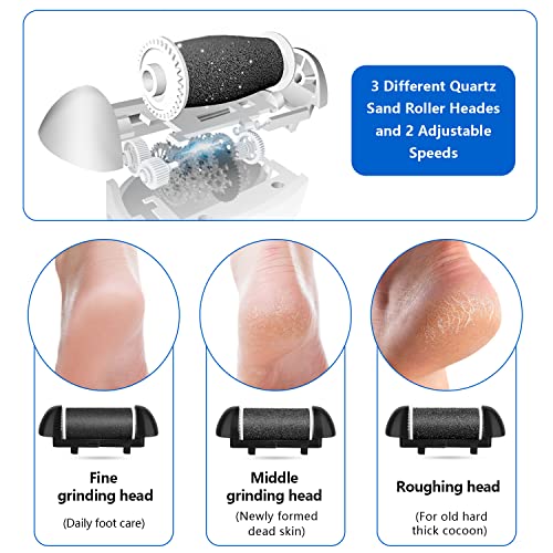 Electric Foot Callus Remover Kit, Elmchee Rechargeable Pedicure Tools Foot Care Feet File with 3 Roller Heads,2 Speed,Battery Display for Remove Cracked Heels Calluses and Dead Skin(Black) - style: Black