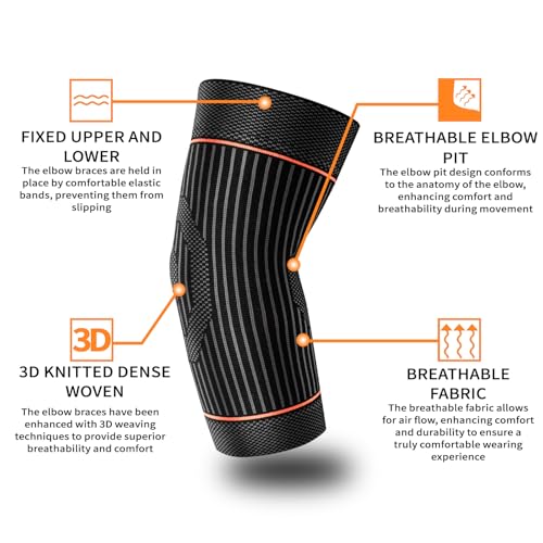 Tennis Elbow Sleeve,Elbow Compression Sleeve, Elbow Brace For Tendonitis and Tennis Elbow,Golfers, Arthritis, Bursitis. Elbow Pain Relief,Weightlifting, Fit for Men & Women - color: Orange, size: Large