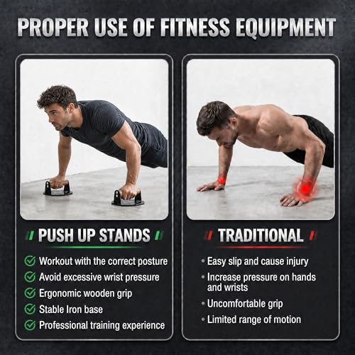 Heavy Duty Push Up Bars with Beech Wood Handles, Iron Push Up Stands for Floor, 220LBS Support Non-Slip Portable Pushup Handles, Home Gym Equipment for Chest Arm Full Body Strength Training Men - color: Black (octagonal pattern)