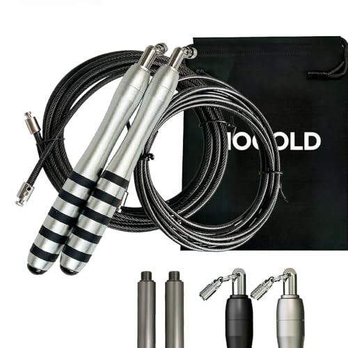DIY Adjustable Weight Jump Rope (0.4LB /1/2LB/0.7LB /0.8LB) Interchangeable 2mm & 5mm Cable for CrossFit, Double Unders, HIIT Workouts - Fast Clamp System, 10ft Adjustable - color: Silver