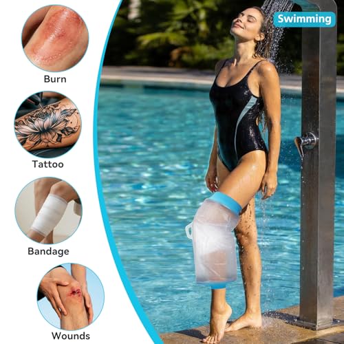 Asunby Waterproof Knee Cast Cover for Showering, Reusable Shower Sleeve for Knee After Surgery, Watertight Non-Slip Adult Fracture Protector Bag, Water Proof Medical Covers for Joint/Wound/Bandages - size: Adult Knee-M