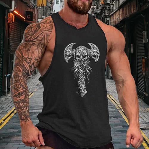 domirica Mens Sleeveless Cotton T-Shirts Novelty Graphic Crewneck Pullover Big and Tall Gym Muscle Outdoor Sleeveless Shirts - color: Axe, size: XX-Large