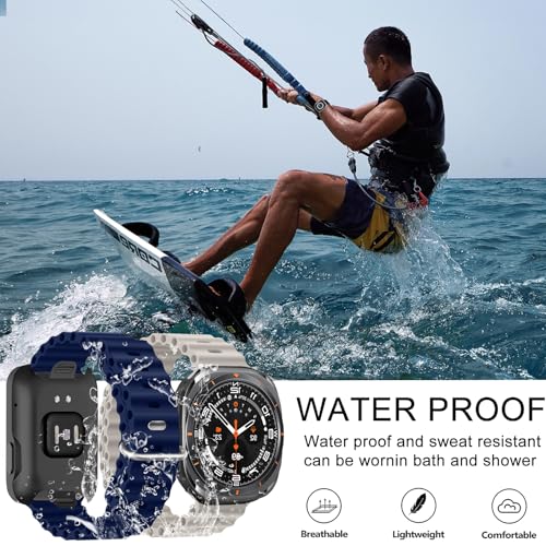 Ocean Silicone Sport Band - Compatible with Apple Watch Ultra 2/Ultra Bands 49mm 45mm 44mm for Men Women, Breathable Soft Waterproof Strap for iWatch Ultra 2, iWatch Ultra Series 10 46mm SE/9/8/7/6/5 - color: Ocean/MidnightBlue/Titanium