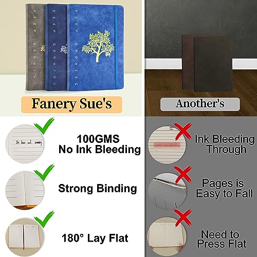 Fanery Sue Journal Notebook 3 Pack Tree of Life Journals for Writing A5 College Ruled Lined Writing Personal Diary Notebooks 180° Lay Flat Thick Paper Hard Cover Leatherette 200 Pages - color: Sea Blue/Dark Blue/Dark Gray, style: 3 Pack