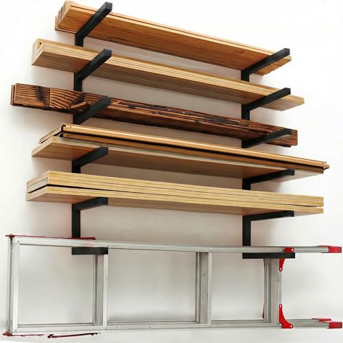 MOOMSINE Lumber Storage Rack Wall Mounted, 6-Level Holds Up 1200 Lbs Heavy Duty Wood Organizer, Metal Shelf for Shed, Workshop, Garage - 4pack - Black - color: Black - 4 Pack