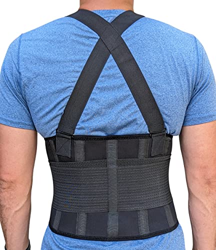 Back Brace for Men Lower Back Heavy Lifting with Suspenders, Back Support Belt for Work, Lower Back Brace with Lumbar Support for Back Pain Relief, Construction Warehouse Moving Belt, Size L - size: Large (Pack of 1)