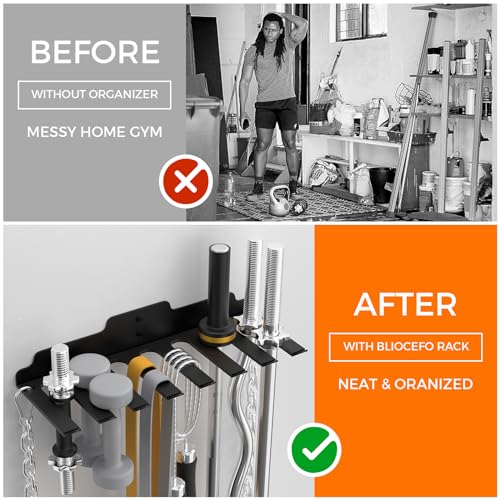 JNIHEEP Olympic Barbell Hanger,Garage Gym Bar Wall Rack,Vertical Barbell Mount Rack,Black Powder Coated,Space Saving Commercial or Home Gym Accessory,Holds Under 33mm Bar Size - color: ‎Black 8 Hooks