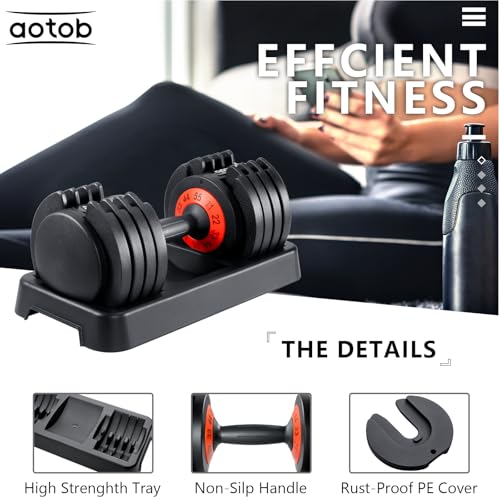 AOTOB Adjustable Dumbbell Set 25/55 Lbs (Pair), Fast Weight Adjustment with Anti-Slip Turning Handle, Space-Saving for Home Gym, Strength Training Equipment for Men & Women - color: 55lbs Black-Pair