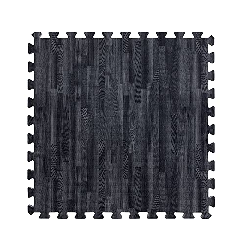 IncStores Premium Soft Wood Print Foam Flooring Tiles | Interlocking Foam Tiles for Home, Gym, Training and Yoga | 3/8 and 5/8 Inch - color: 5/8" - Black, size: 64 Sq Ft