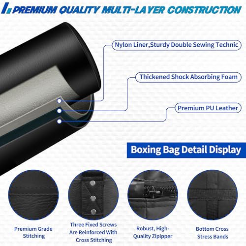 4FT Hanging Punching Bag for Adults, Unfilled Canvas Heavy Boxing Bag Set with 12oz Boxing Gloves Hand Wraps, Jump Rope, Reflex Ball for MMA Kickboxing Muay Thai Training Home - style: PU Bag
