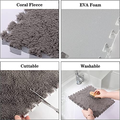 10pcs Plush Puzzle Foam Floor Mat, Soft Fluffy Interlocking Square Foam Tiles Area Rugs Carpet for Parlor Bedroom Decoration(11.8x11.8in, Pink & White) - color: Pink & White