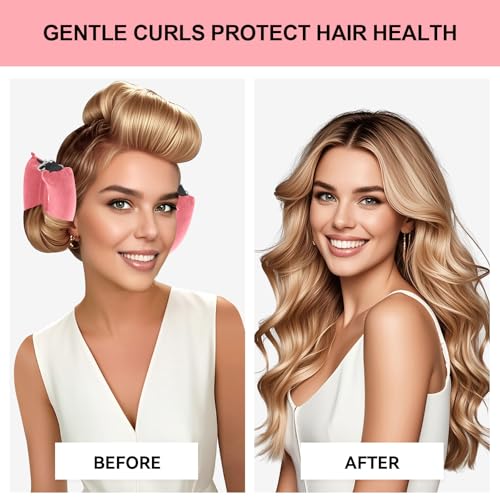Heatless Curls Overnight Hair Care Set - Jumbo Velvet Hair Curlers | No Heat Hair Rollers for Women, Comfortable Sleep-In Hair Rollers with Satin Scarf, No Heat Damage Curling Rods for All Hair - color: Pink-6PCS