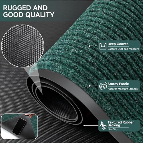 100pointONE Front Door Mat, Heavy Duty Indoor Outdoor Doormat for Entryway, 48" x 24" Low Profile Outdoor Mats for Home Entrance, Stain and Fade Resistant Welcome Mat for High Traffic Area, Green - color: Green Striped, size: 2' x 4' (Rectangular)