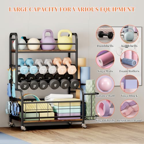 Homeiju 450LBS Dumbbell Rack,Weight Rack for Dumbbells,Weight Rack for Home Gym,Home Gym Storage for Strength Training Dumbbell Racks Stand with Wheels&Hooks - color: Vintage Brown