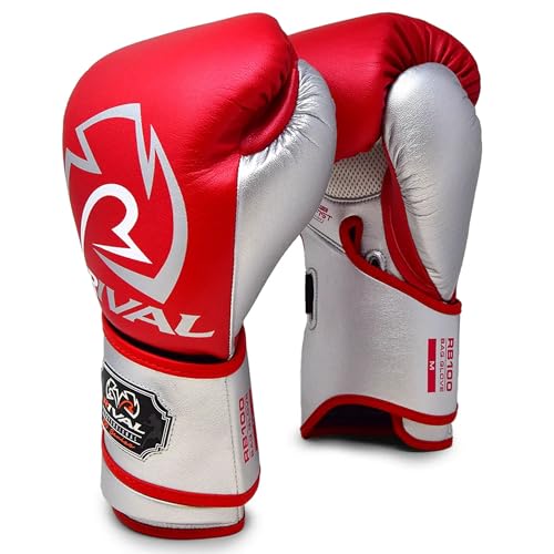 RIVAL Boxing RB100 Professional Bag Gloves, 6mm of D30 Padding, Handcrafted Microfiber, Innovative Wrist Lock 3 System - color: Red/Silver, size: X-Large