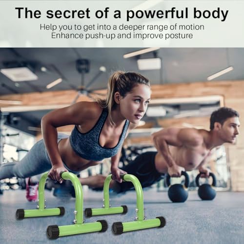 AmazeFan Parallettes Bars, Push Up Bars Strength Training For Handstands, Full Planche & Dips, Calisthenic, Gymnastic, [16.6x10x10in] Push Up Stands Handle for Floor Workouts Calisthenics Equipment - color: Green
