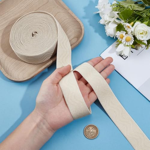 GORGECRAFT 5Yds Silicone Elastic Gripper Non-Slip Tape Waved Soft Rubbers 30mm Elastic Belt Webbing Stretchy Wavy Ribbon Loop for Garment Wig Bike Shorts Project Underwear Accessories - color: Wheat