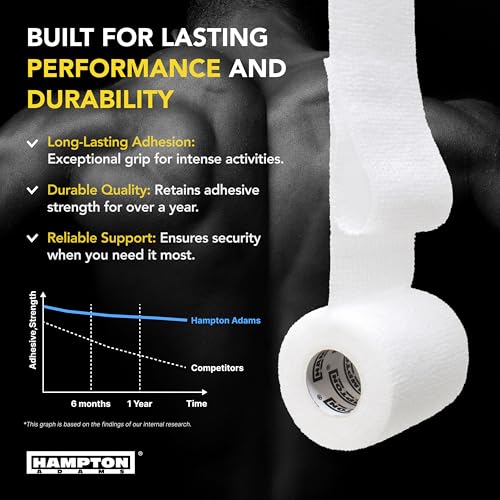 Hampton Adams | As Seen on Shark Tank | Self Adhesive Bandage Wrap (14-Pack) | 15ft | Pet Safe | Breathable Athletic Elastic Cohesive Bandage for Sports Injury Ankle Knee Wrist sprains (White) - color: White