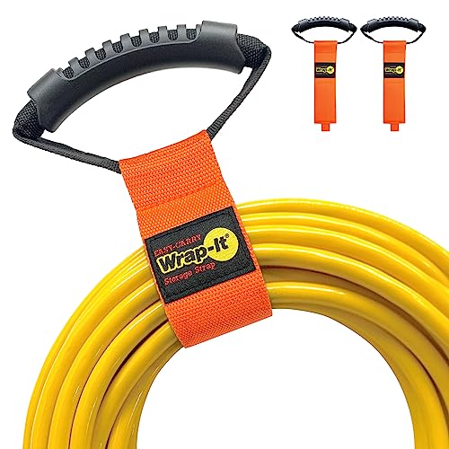 Easy-Carry Wrap-It Storage Straps - 17" (2-Pack) Blaze Orange | Heavy-Duty Hook and Loop Cord Carrying Strap, Hanger, and Organizer with Handle for Pool Hoses, Garden Hoses, Cords, Cables - color: Blaze Orange, size: 17" (2 Pack)