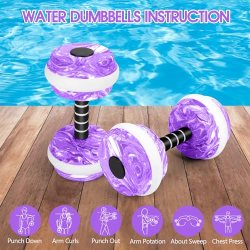 Aquatic Exercise Dumbbells, 2PCS Water Weights for Pool Exercise, Water Aerobics Equipment, High-Density EVA-Foam Pool Weights Dumbbells for Weight Loss, Pool Fitness, Water Exercise - color: Purple