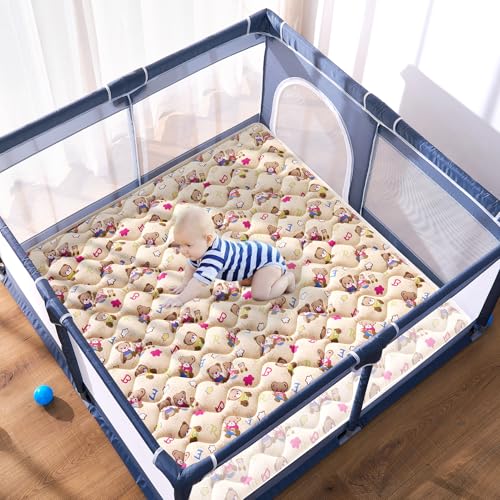High-Density Foam Baby Play Mat, 47x47 Inches Thicken One-Piece Comfortable and Soft Playmat, Non Slip Machine Washable Floor Mat for Infants, Tapete para Bebes,Toddlers - color: Lovely Bear, size: 47" x 47"