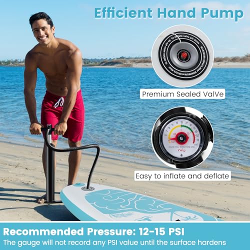 KOTEK 10FT/11FT Inflatable Paddle Board, SUP Paddleboard with Hand Pump, Safety Leash, Repair Kit, Carry Bag, Non-Slip EVA Deck, Stand Up Paddle Board for Youth & Adults - size: 11 FT, style: Light Blue Wave