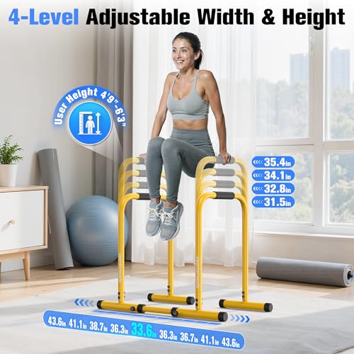 Sportsroyals Adjustable Dip Bar Station, Heavy Duty Parallette & Parallel Bars, 400LBS Stable Dip Stands for Home Gym, Calisthenics & Upper Body Workout Equipment - color: yellow