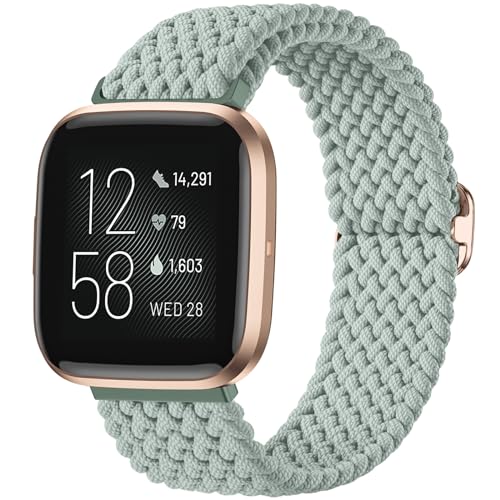 Maledan Elastic Bands Compatible with Fitbit Versa 2/SE/Lite for Women Men, Smartwatch Soft Braided Bracelet Replacement Band Accessory, Green - color: Light Green