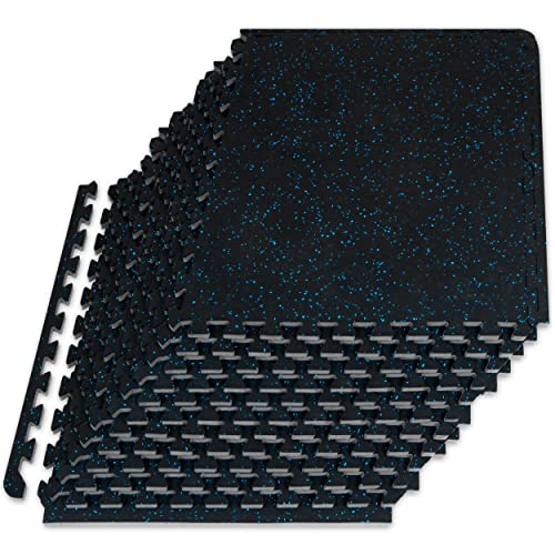 ProsourceFit Rubber Top Exercise Puzzle Mat ½-inch, EVA Foam, Protective Interlocking Tiles for Home Gym Equipment and Workouts; Blue, 48 SQ FT, 12 Tiles - color: Blue, size: 12 Pack (48 SQ FT)