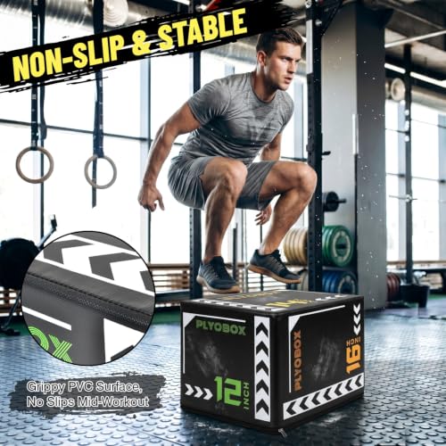 Soft Plyo Box 12/14/16 in Foam Jump Trainer for Home Gym - size: 16+Black