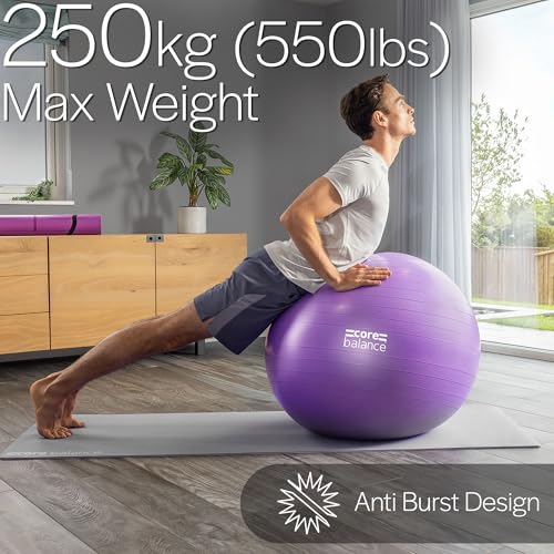 Core Balance Exercise Ball, Stability Ball for Yoga, Pilates and Fitness, Gym Ball for Home Gym and Office Chair, Training, Physical Therapy, Anti Burst, Pump Included, 55cm 65cm 75cm 85cm - color: Purple, size: M (19–22in | 48–55cm)