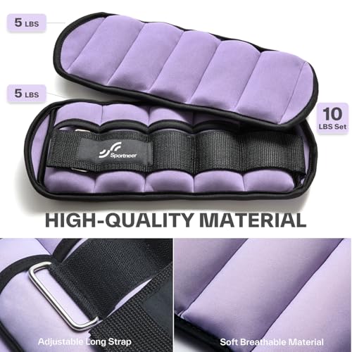 Sportneer Adjustable Ankle Weights Set - 1 Pair (2-10 lbs) Removable Sandbags for Women & Men, Comfortable Neoprene Leg Weights for Walking, Running, Pilates, Yoga, Home Workout & Physical Therapy - color: Lavender