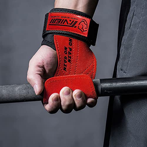 TAVIEW Wrist Straps for Weightlifting for Maximum Grip Support - Lifting Deadlift Strap & Weight Lifting Grips Gloves for Working Out Pull Up Deadlifting & Shrugs - color: red