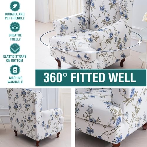 NILUOH Wingback Chair Slipcover 2-Piece Stretch Wingback Chair Sofa Slipcover Armchair Cover Printed Furniture Protector Couch Soft with Elastic Bottom for Living Room - color: Lzk-02