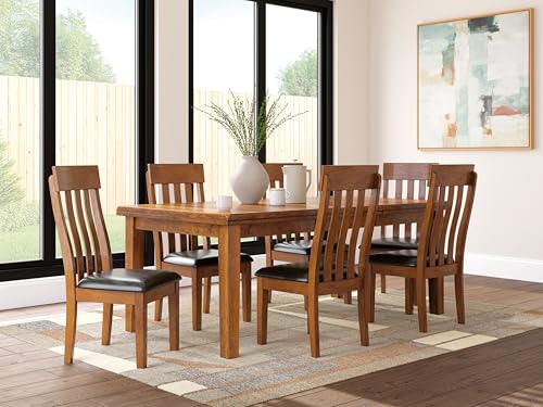Signature Design by Ashley Ralene Rake Back 19" Dining Room Chair 2 Count, Medium Brown | Transitional style, Rake back wood chairs, Medium brown finish, Easy to clean faux leather seats, Kitchen dining use - color: Light Brown, style: 0