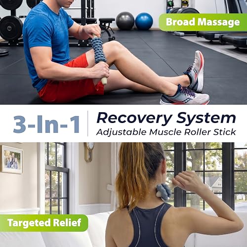 ONIPAX 3-in-1 Muscle Roller Stick - Adjustable Deep Tissue Massage Tool | 8-Gear Adjustable, POM Core, Portable for Neck, Back & Calf Relief - Ideal for Post-Workout Recovery & Muscle Tension Relief - color: Blue